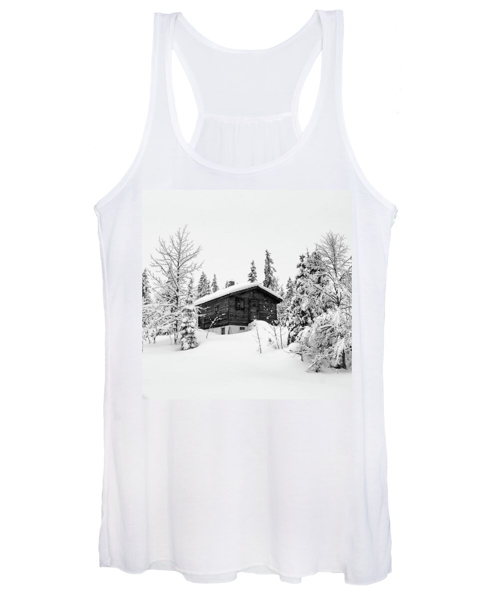  Women's Tank Top featuring the photograph Snow Cabin by Aleck Cartwright