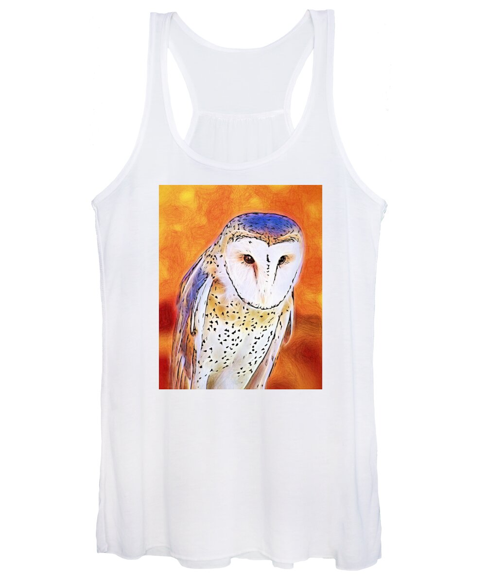 Barn Owl Women's Tank Top featuring the digital art White Face Barn Owl by Tracie Schiebel