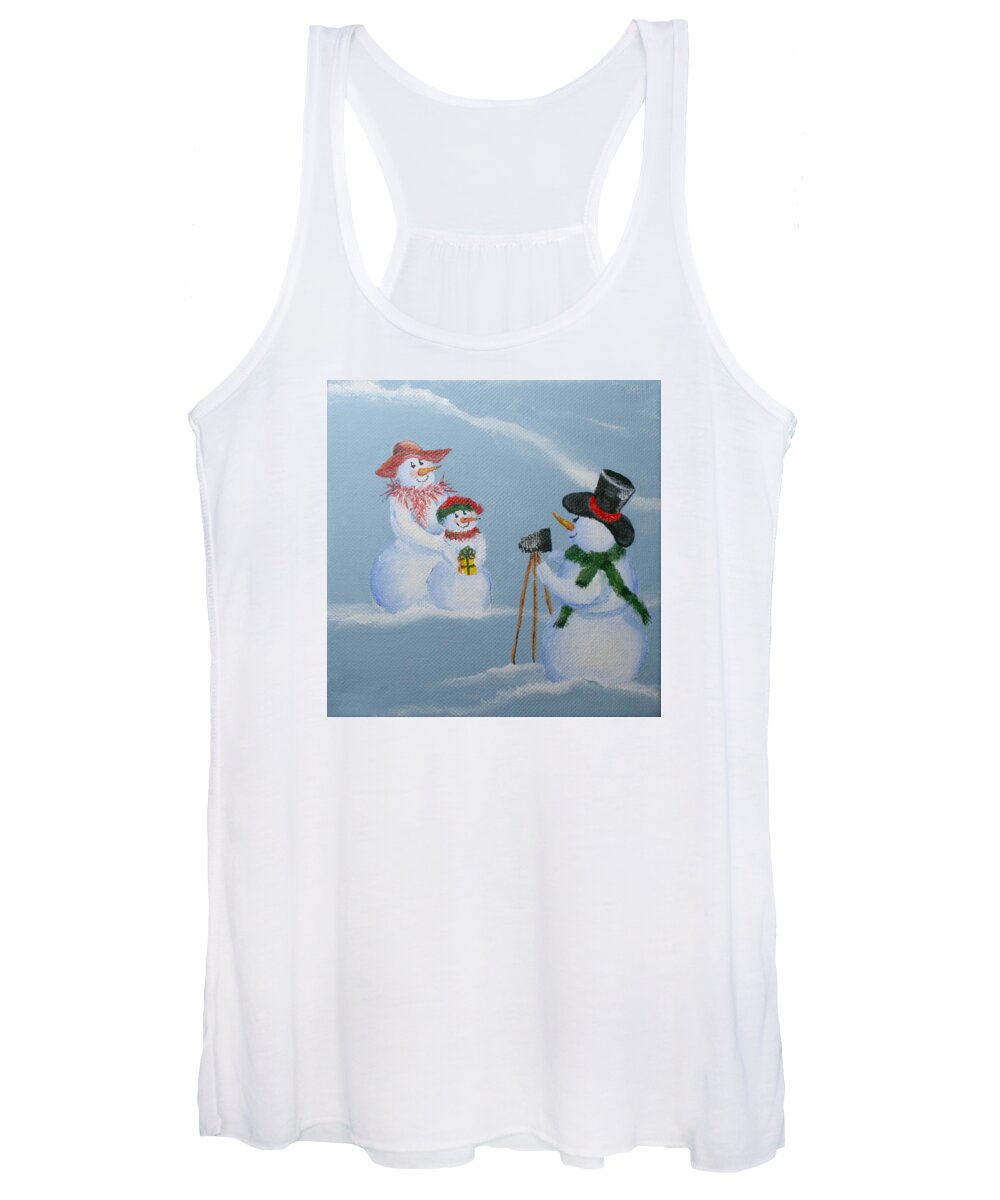 Snowman Women's Tank Top featuring the painting Snowie Photographer by Donna Tucker