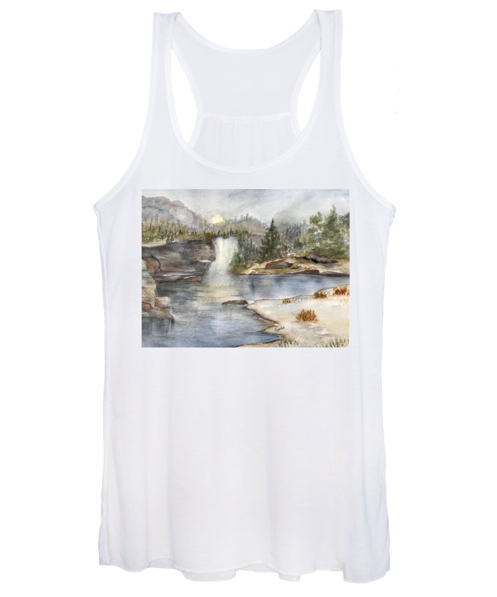 Lake Women's Tank Top featuring the painting Solitude by Paintings by Florence - Florence Ferrandino