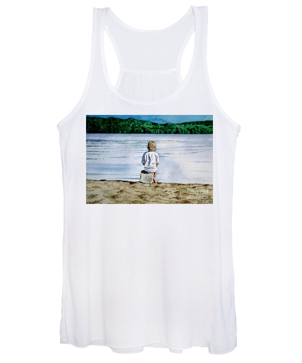 Child Women's Tank Top featuring the painting Solitude upon the Lake by Christopher Shellhammer