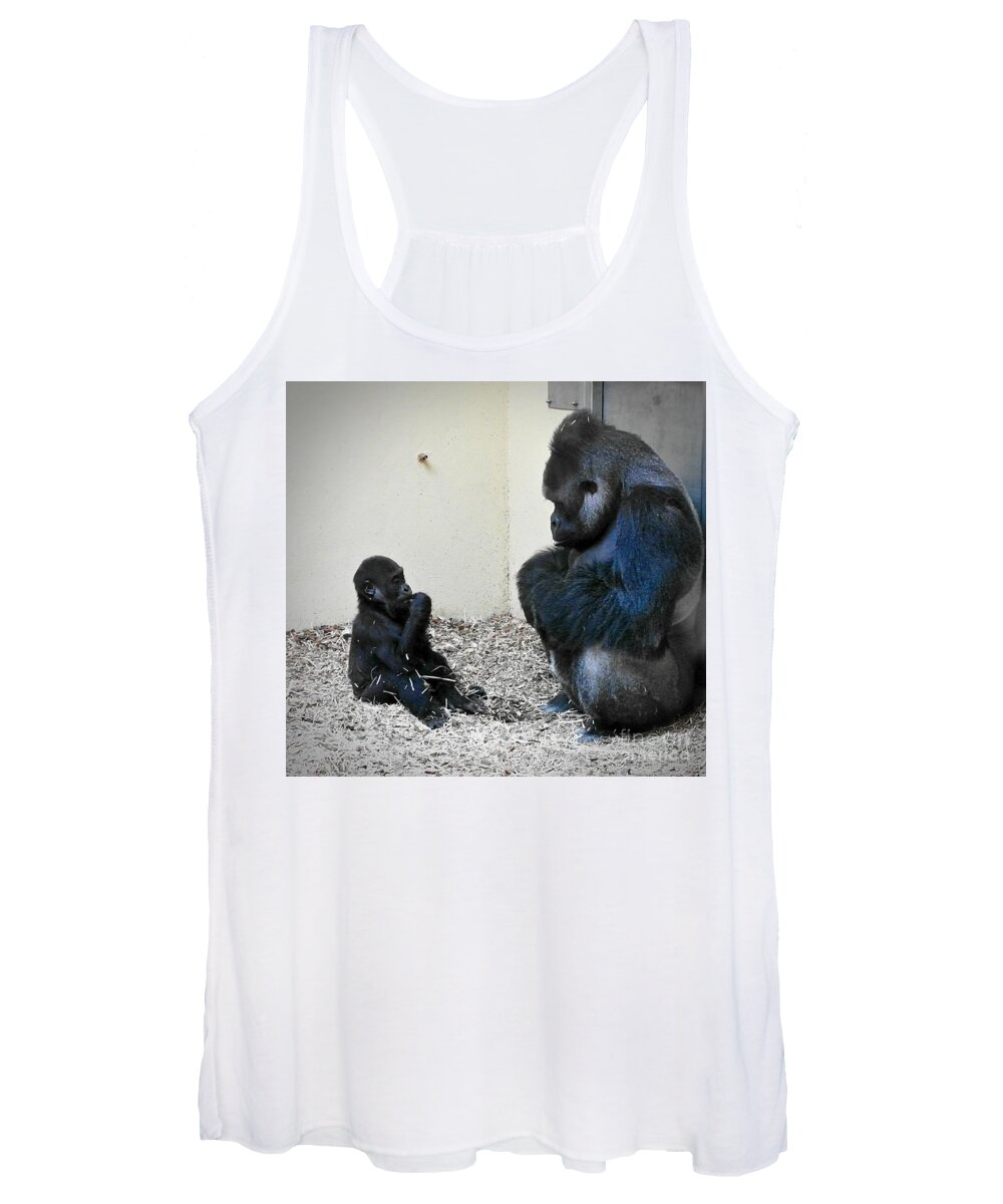 Animals Women's Tank Top featuring the photograph Gorilla Father Kidogo And Son Pepe by Elisabeth Derichs
