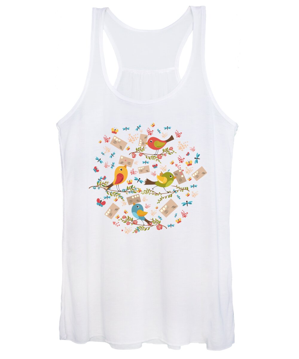 Birds Women's Tank Top featuring the painting Special Springtime Delivery From Little Birds Pattern by Little Bunny Sunshine