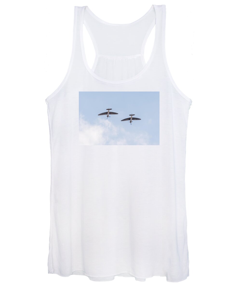 Duxford Battle Of Britain Airshow 2015 Women's Tank Top featuring the photograph Spitfires loop by Gary Eason