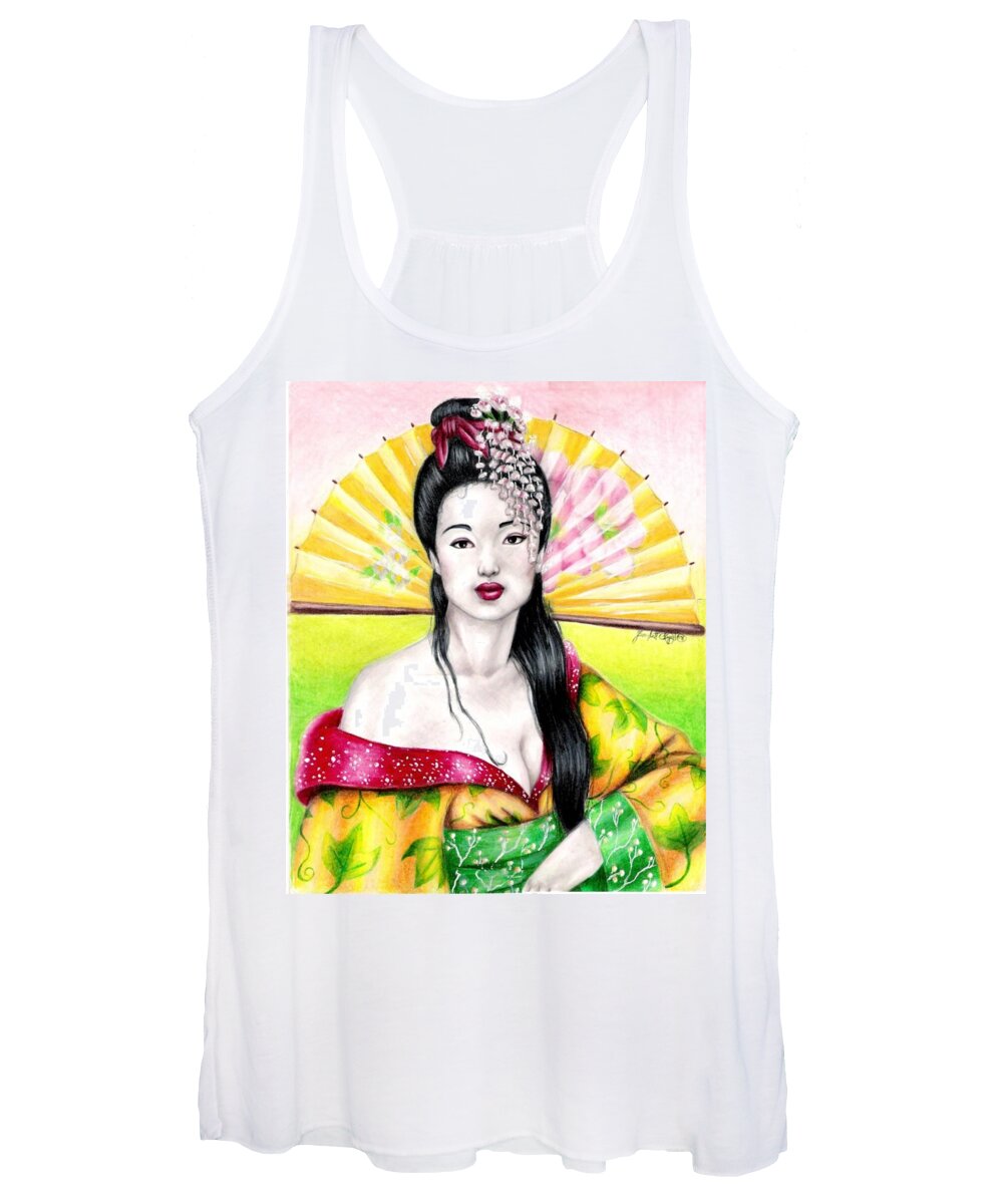 Geisha Women's Tank Top featuring the drawing Spring Geisha by Scarlett Royale