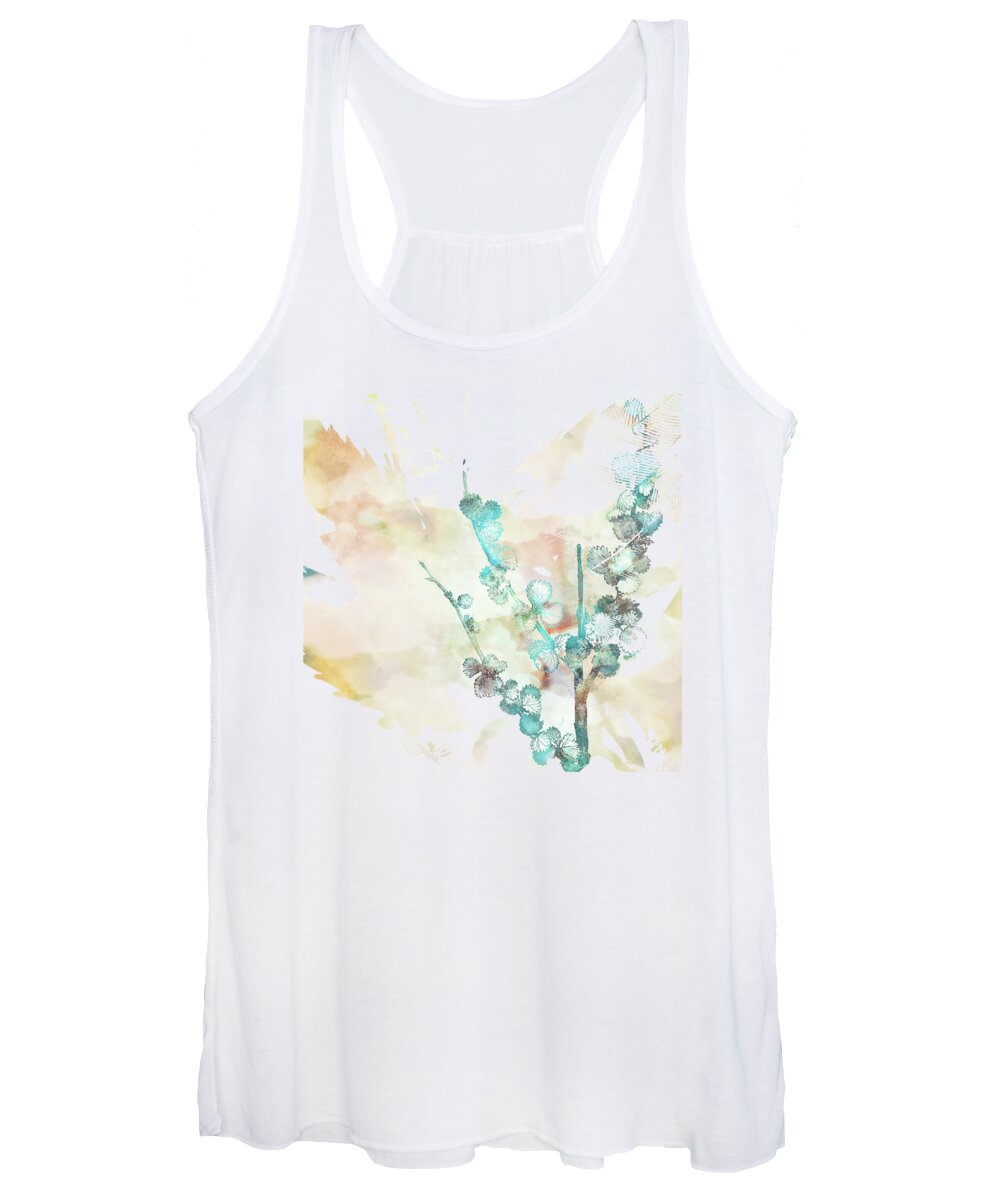 Spring Floral Abstract Teal Pink Plants Nature Women's Tank Top featuring the digital art Spring by Katherine Smit