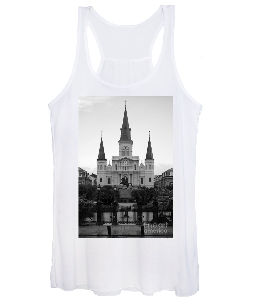 New Orleans Women's Tank Top featuring the photograph St Louis Cathedral on Jackson Square in the French Quarter New Orleans Black and White by Shawn O'Brien