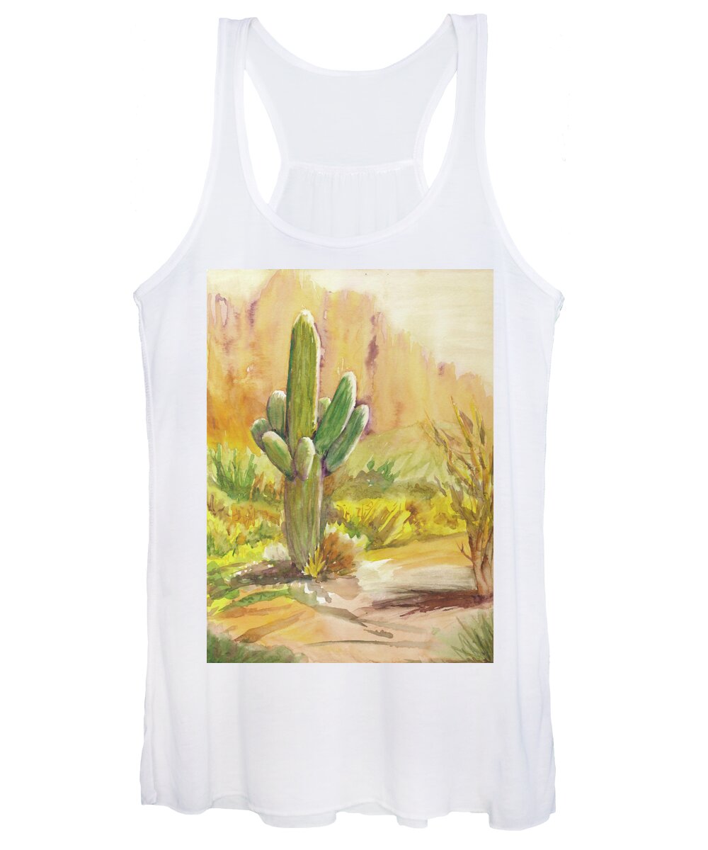 Saguaro Women's Tank Top featuring the painting Superstition Saguaro by Melanie Harman
