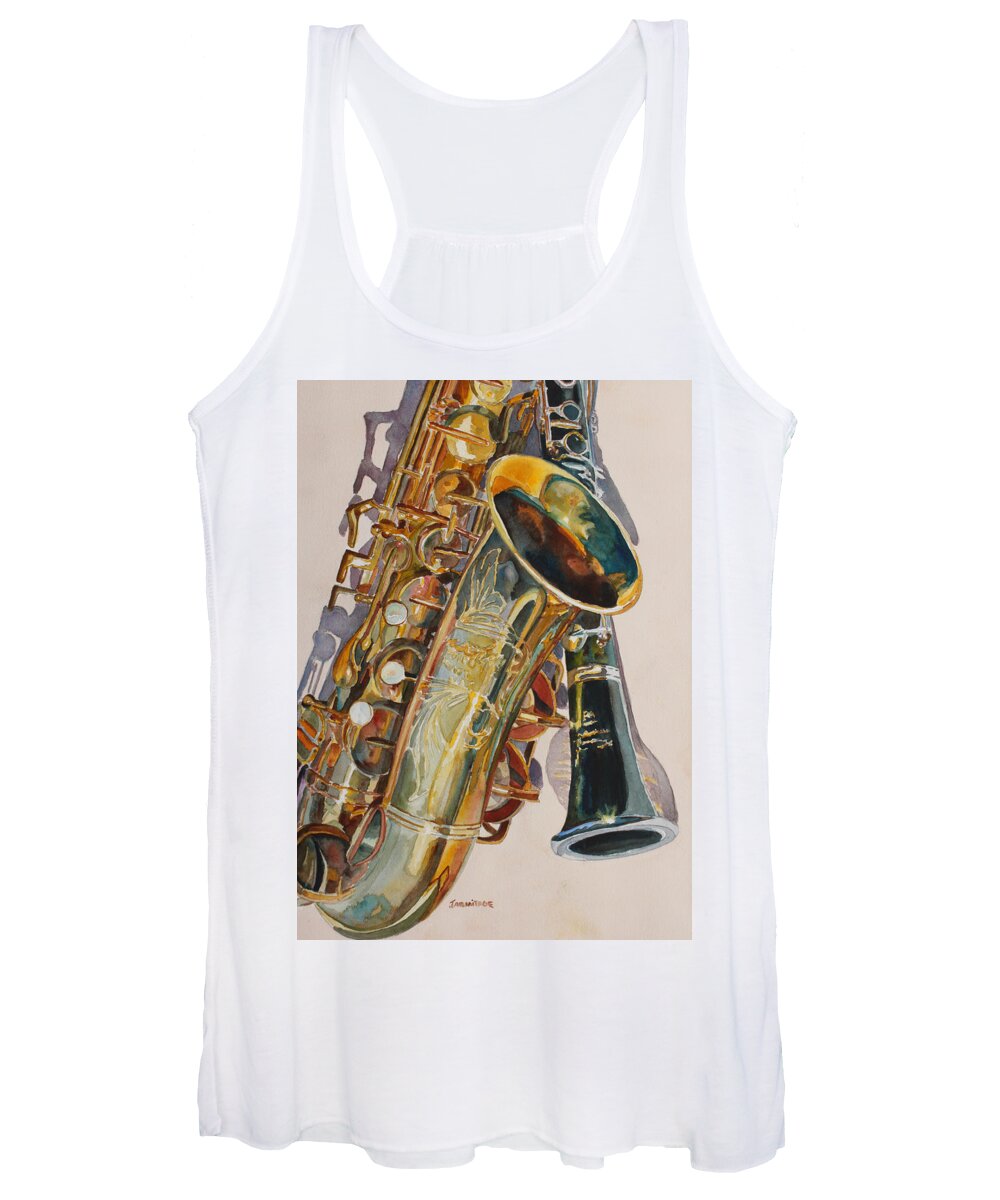 Saxophone Women's Tank Top featuring the painting Taking a Shine to Each Other by Jenny Armitage