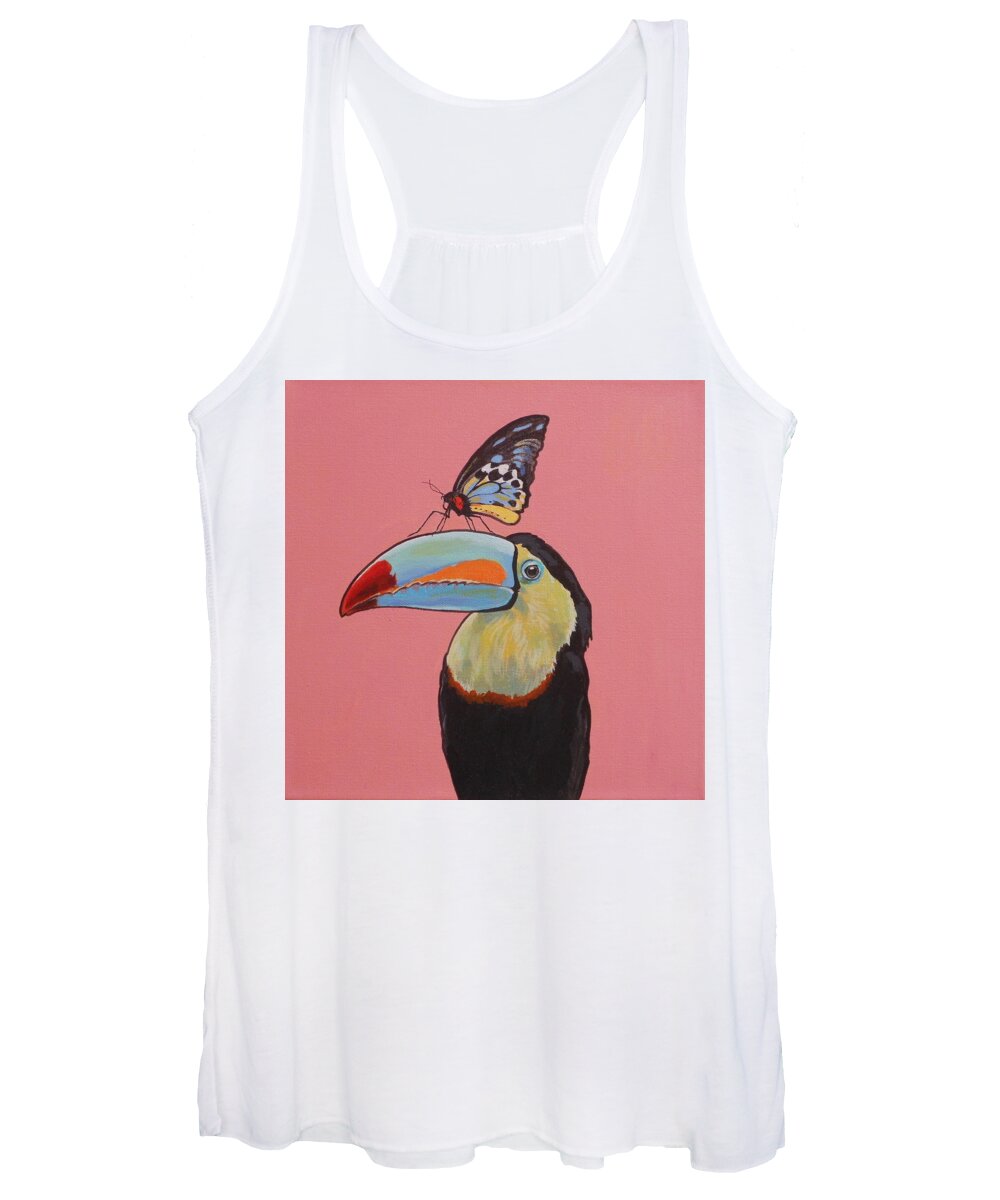 Toucan And Butterfly Women's Tank Top featuring the painting Talula the Toucan by Sharon Cromwell