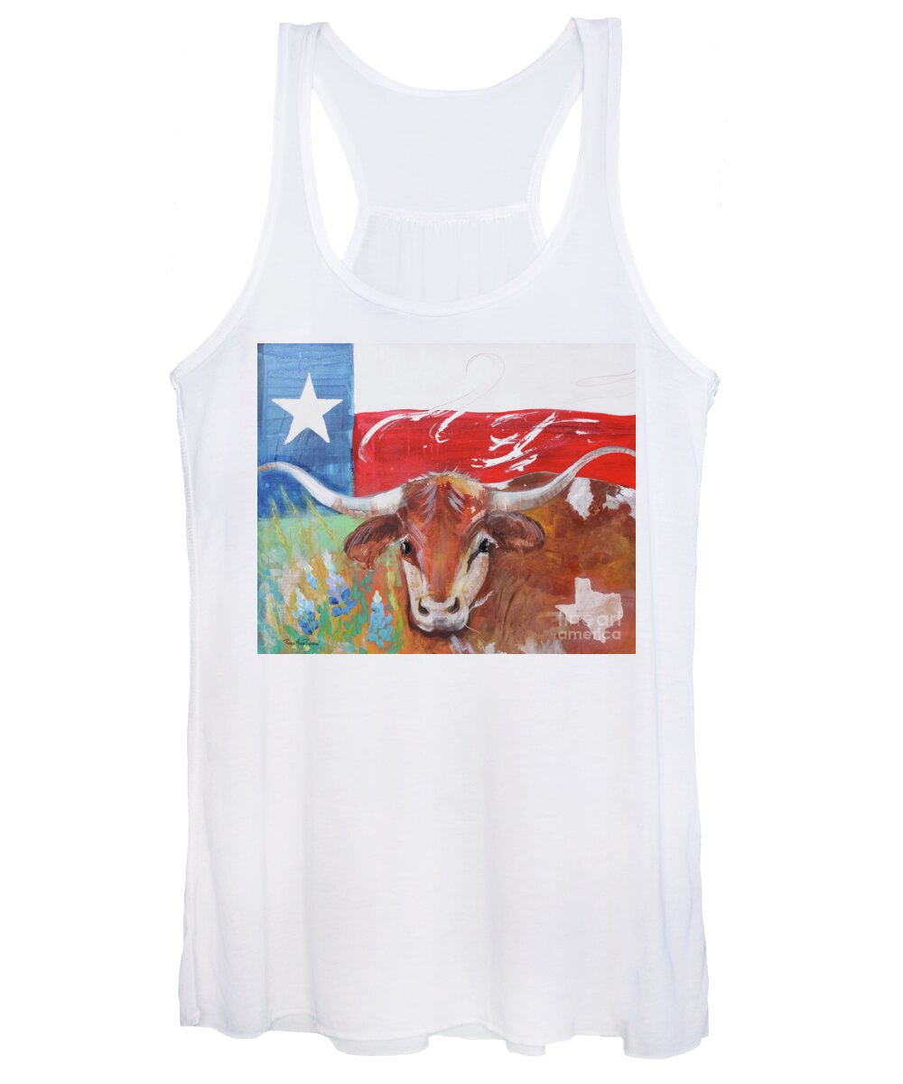 Texas Women's Tank Top featuring the painting Texas Longhorn by Robin Pedrero