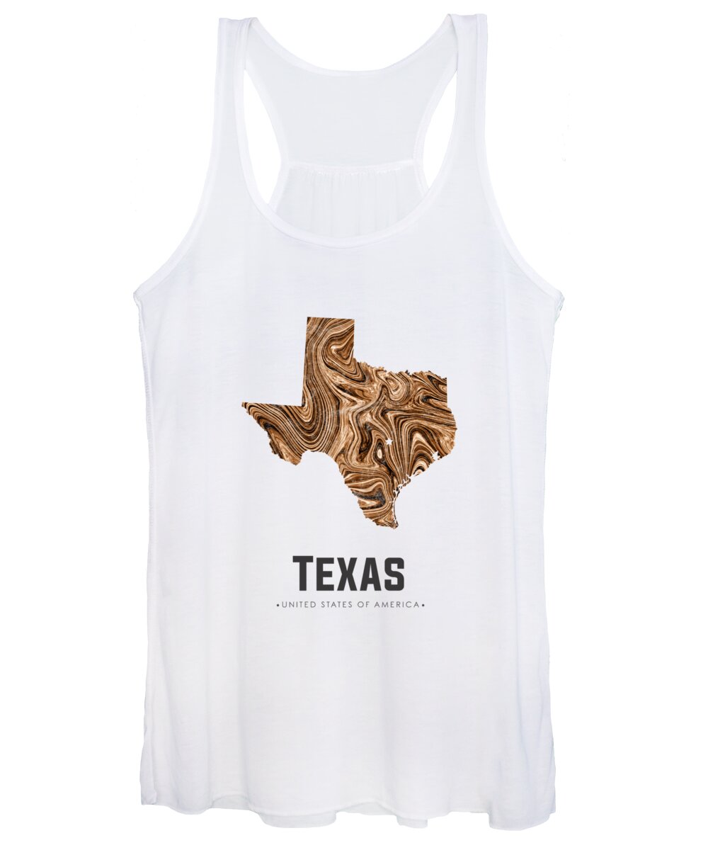 Texas Women's Tank Top featuring the mixed media Texas Map Art Abstract in Brown by Studio Grafiikka