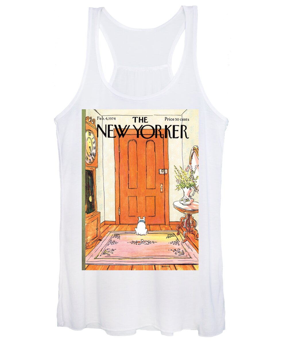 Animal Dog Pet Loyal Impatience Stain Carpet Canine Waiting Master Home Front Door #condenastnewyorkercover Women's Tank Top featuring the photograph The Long Wait by George Booth