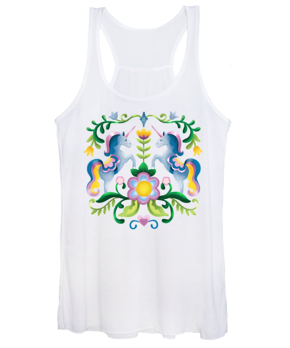 Drawing Women's Tank Top featuring the painting The Royal Society Of Cute Unicorns Light Background by Little Bunny Sunshine