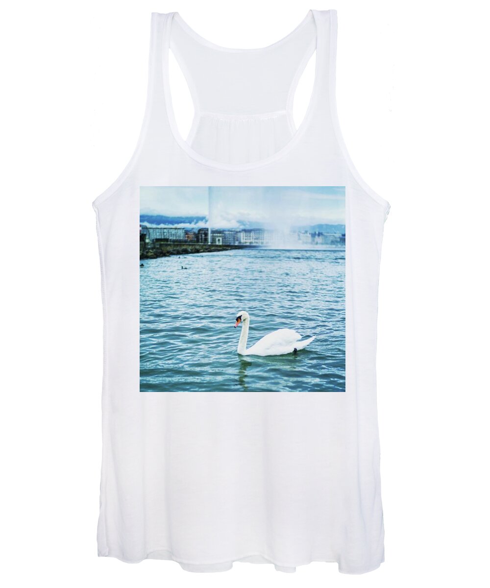 Beautiful Women's Tank Top featuring the photograph The Swan, Lake Geneva by Aleck Cartwright
