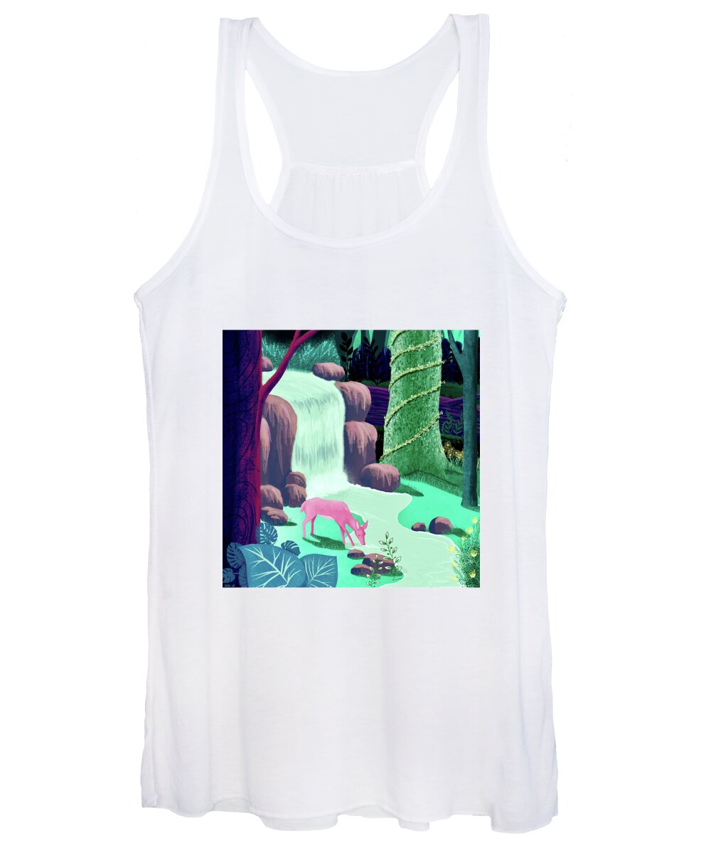 Deer Women's Tank Top featuring the painting The Whispering Waters of Eventide Vale by Little Bunny Sunshine
