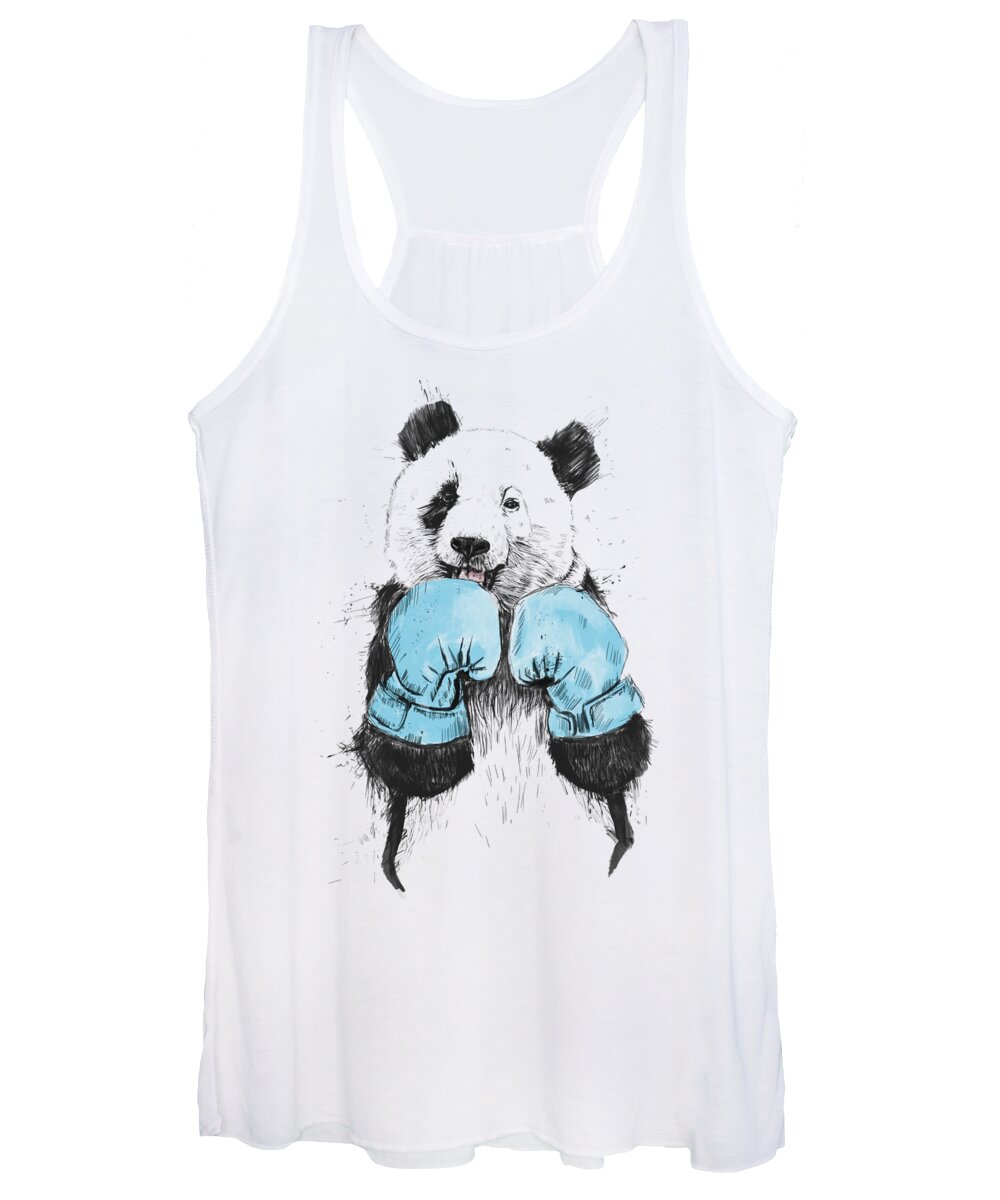Panda Women's Tank Top featuring the drawing The Winner by Balazs Solti