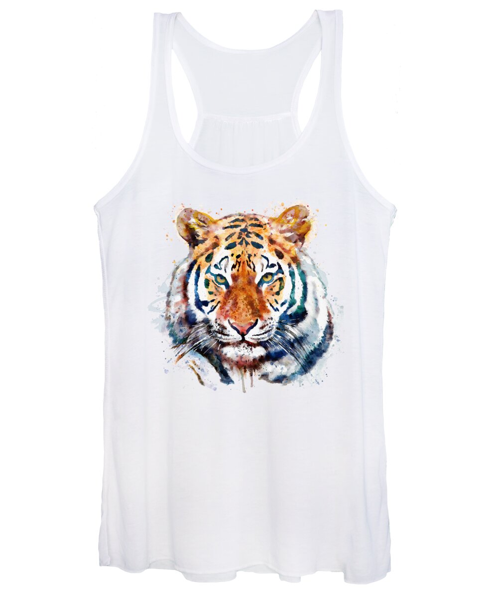 Tiger Women's Tank Top featuring the painting Tiger Head watercolor by Marian Voicu