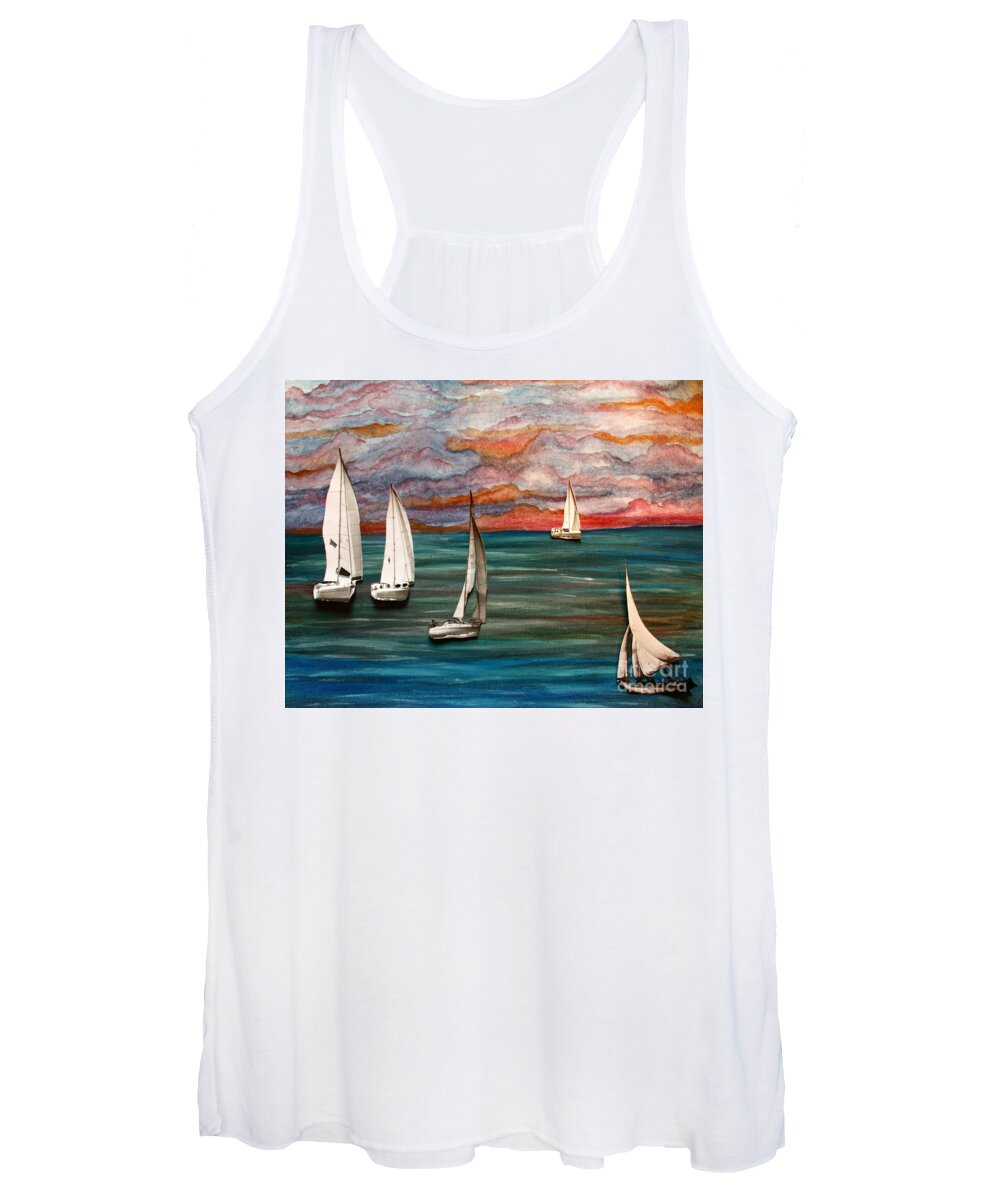 Mixed Media Artwork Women's Tank Top featuring the painting Toy Boats x's 5 by Barbara Donovan