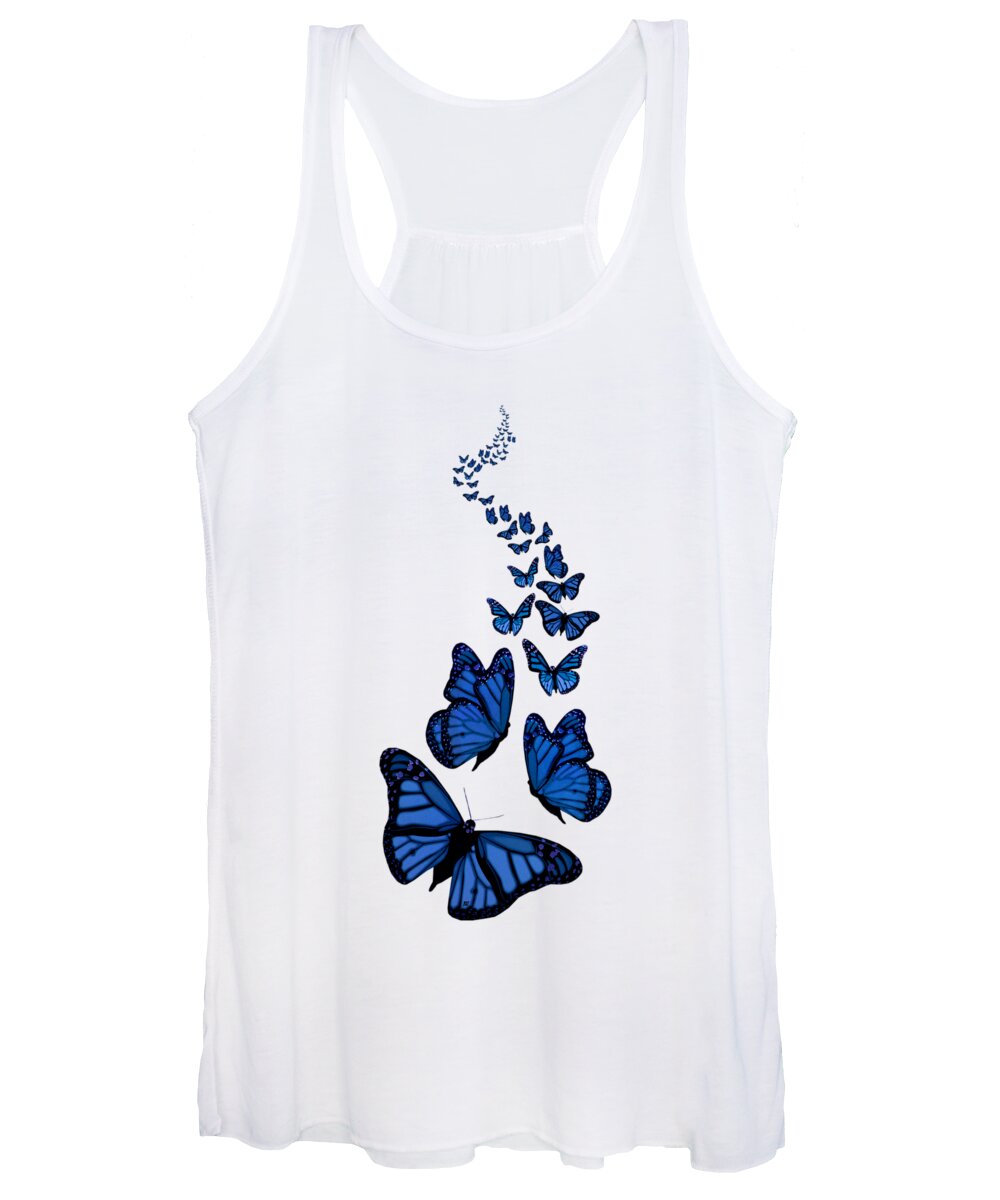 Blue Butterflies Women's Tank Top featuring the digital art Trail of the Blue Butterflies transparent background by Barbara St Jean