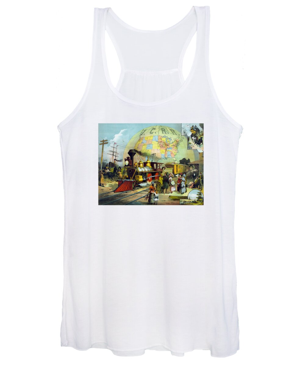 Trains Women's Tank Top featuring the painting Transcontinental Railroad by War Is Hell Store