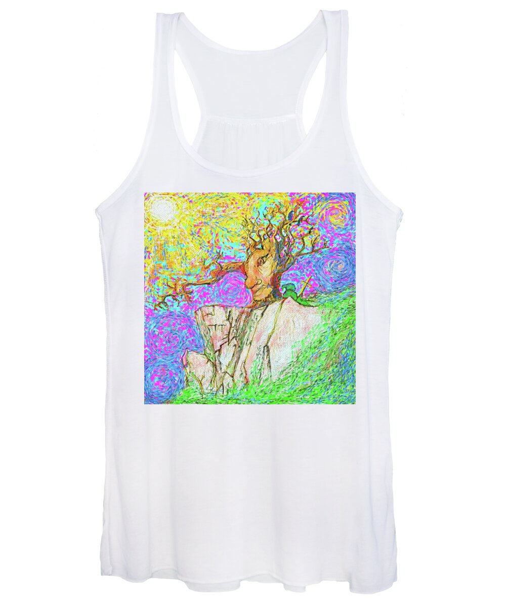 Impressionist Bright Taoist Women's Tank Top featuring the painting Tree Touches Sky by Hidden Mountain and Tao Arrow