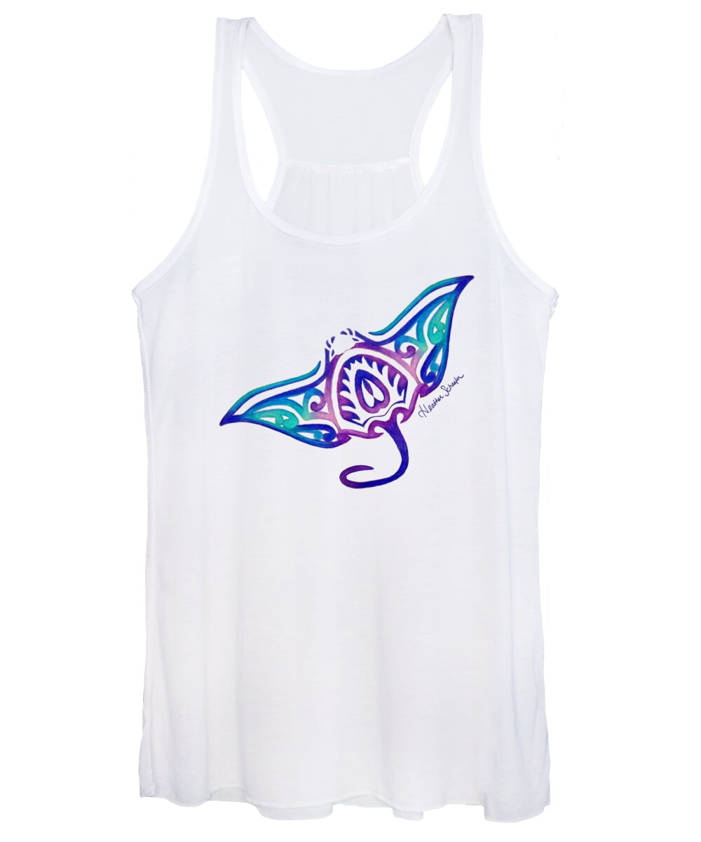 Ocean Women's Tank Top featuring the drawing Tribal Manta Ray by Heather Schaefer