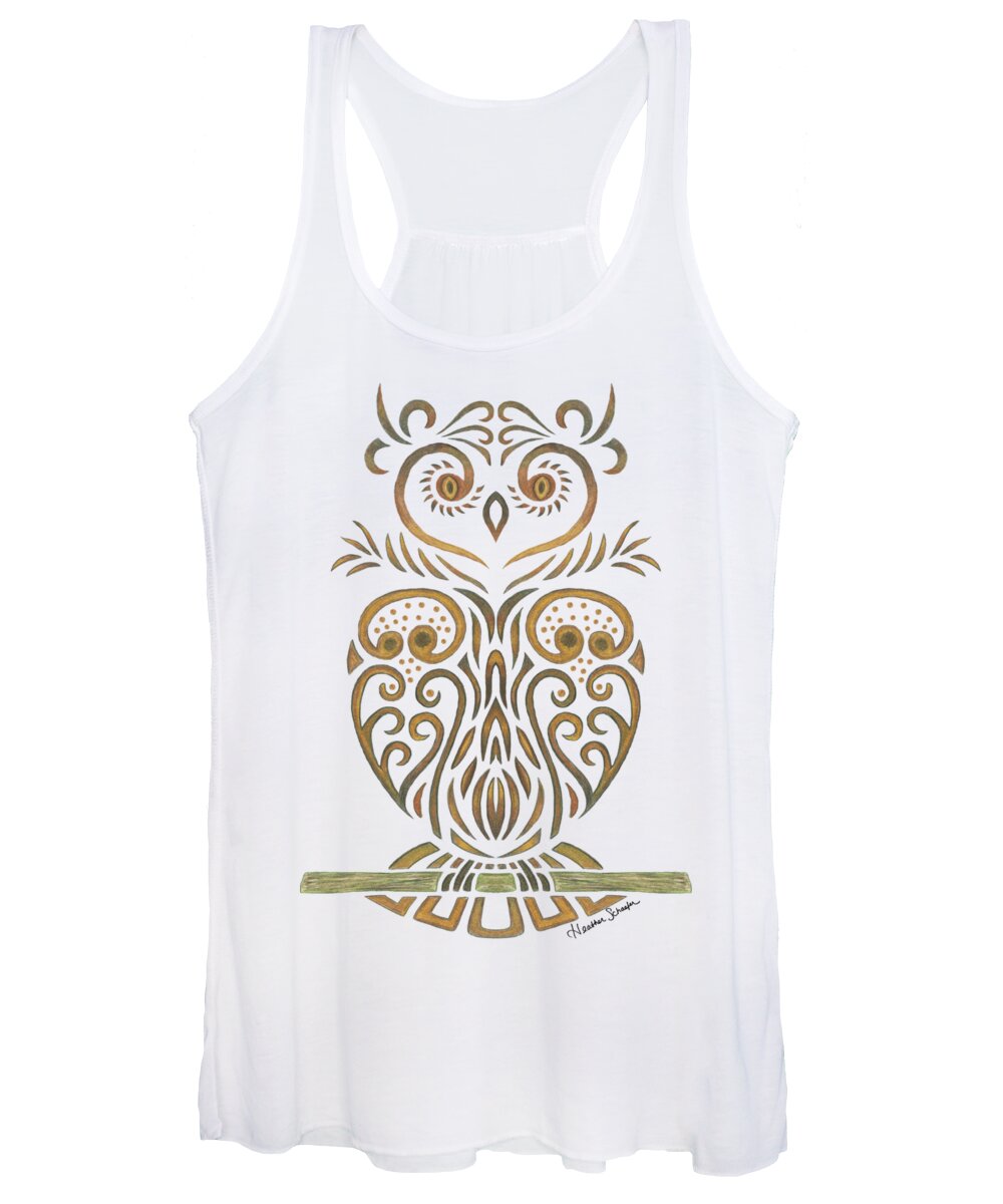 Tribal Women's Tank Top featuring the drawing Tribal Owl by Heather Schaefer