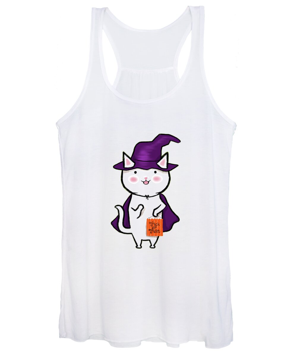  Kitty Women's Tank Top featuring the painting Trick Or Treat Kitty by Little Bunny Sunshine