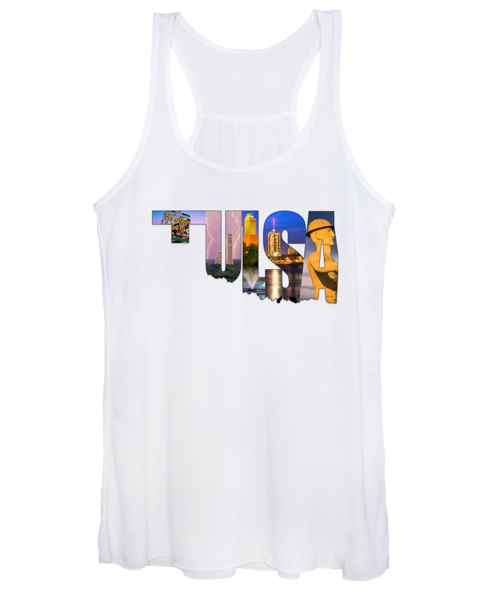 America Women's Tank Top featuring the photograph Tulsa Oklahoma Collage Typography - State Shape Series by Gregory Ballos