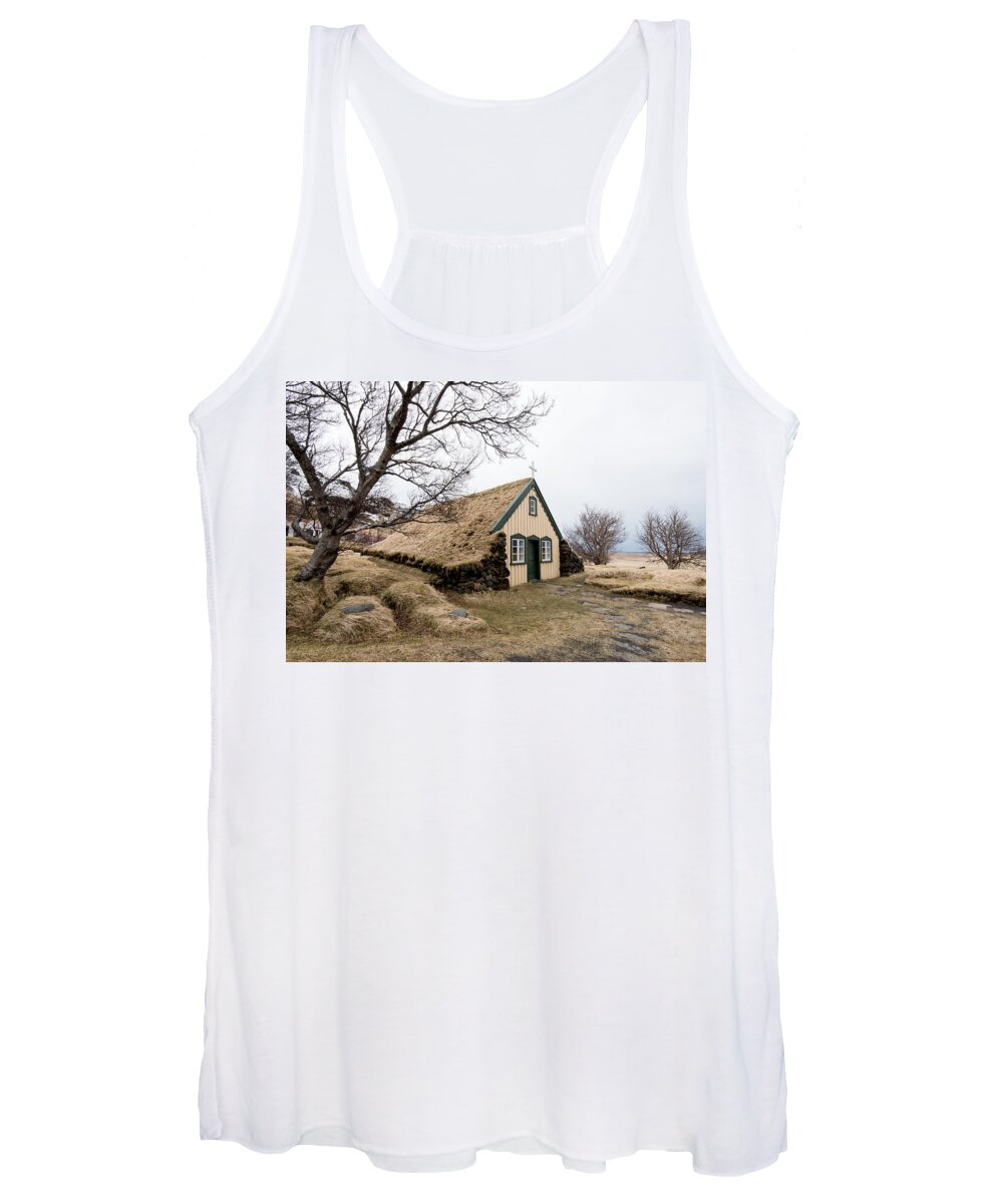 Michalakis Ppalis Women's Tank Top featuring the photograph Turf church at Hof in Iceland by Michalakis Ppalis