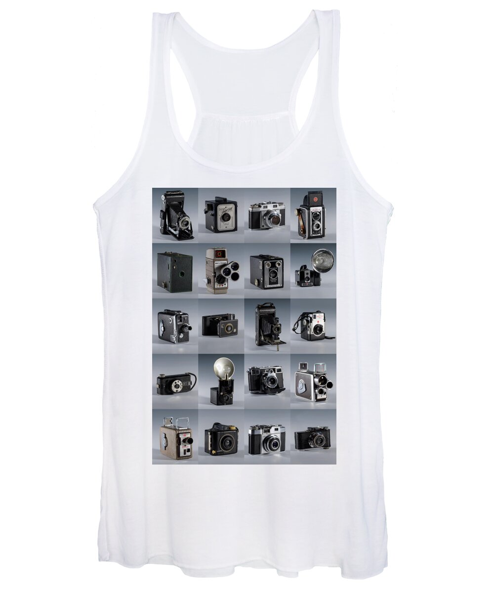 Old Camera Women's Tank Top featuring the photograph Twenty Old Cameras - Color by Art Whitton