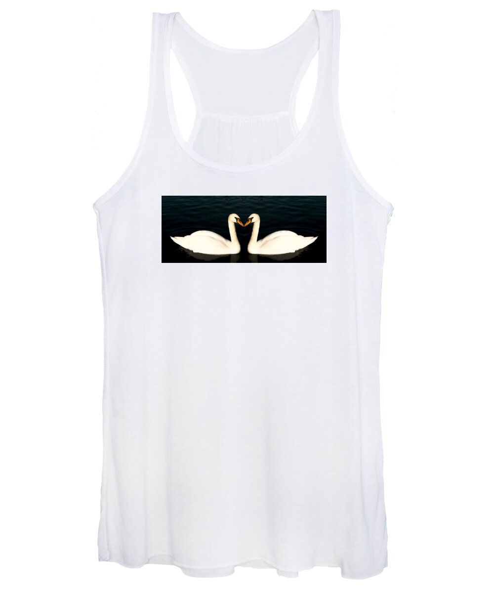 Two White Swans Women's Tank Top featuring the photograph Two Symmetrical White Love Swans by John Williams