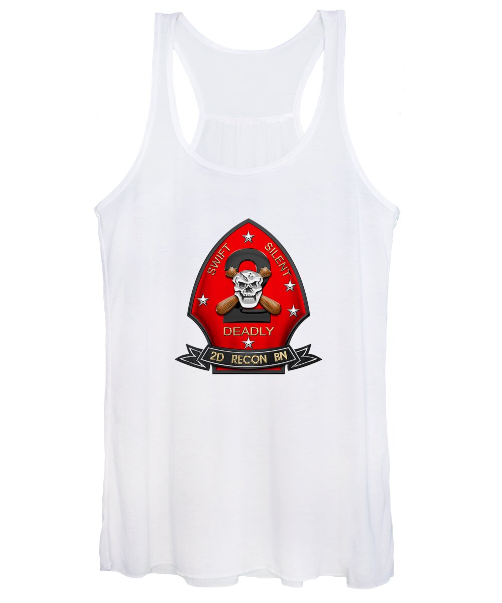 'military Insignia & Heraldry' Collection By Serge Averbukh Women's Tank Top featuring the digital art U S M C 2nd Reconnaissance Battalion - 2nd Recon Bn Insignia over White Leather by Serge Averbukh