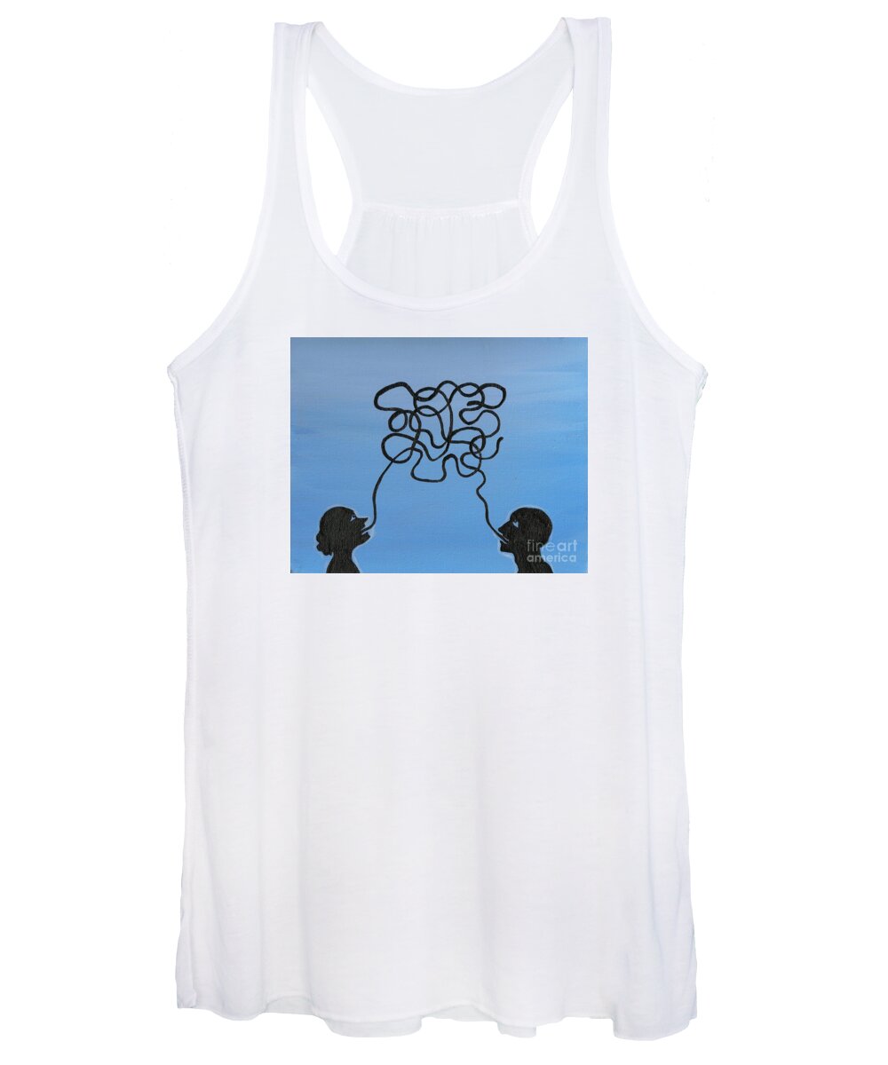 Print Women's Tank Top featuring the painting Unnecessary Chatter by Margaryta Yermolayeva