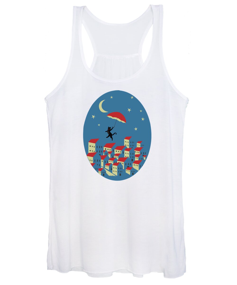 Painting Women's Tank Top featuring the painting Upton The Cat And His Evening Adventures by Little Bunny Sunshine