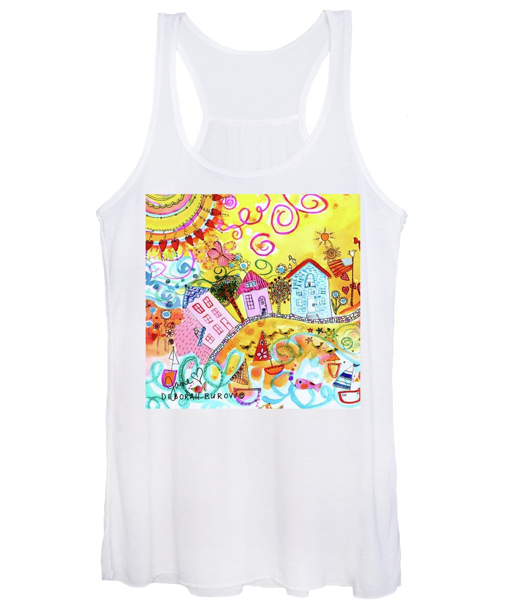 Afternoon Women's Tank Top featuring the painting Village Beach Street Middle by Deborah Burow