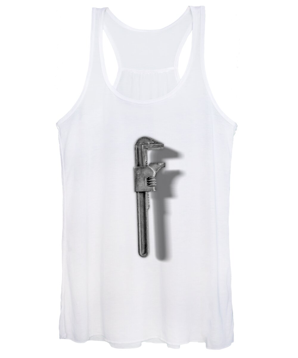 Adjustable Wrench Women's Tank Top featuring the photograph Vintage Adjustable Wrench Backside in Black and White by YoPedro