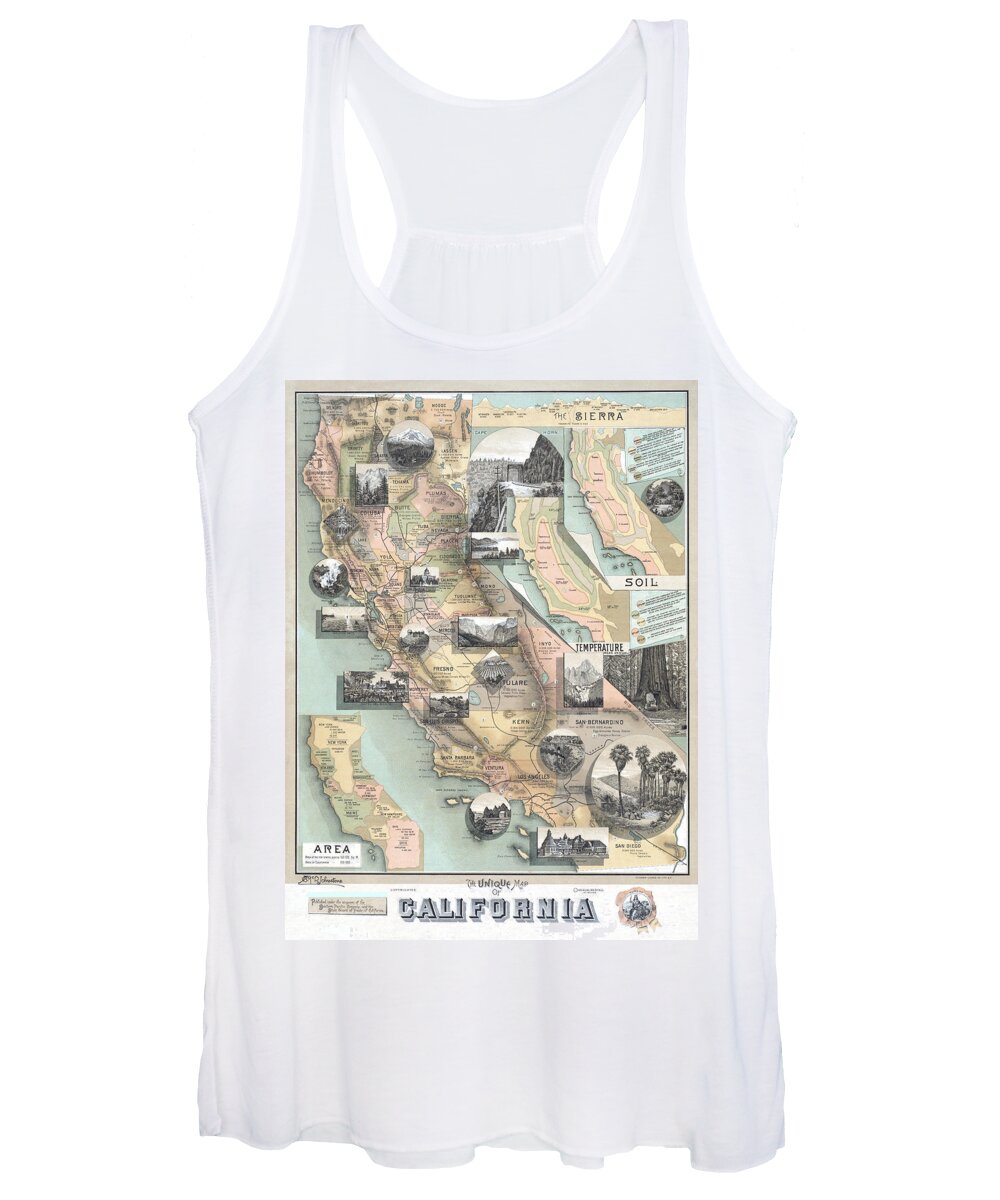 Southern Pacific Company Women's Tank Top featuring the digital art Vintage California Map by Lisa Redfern