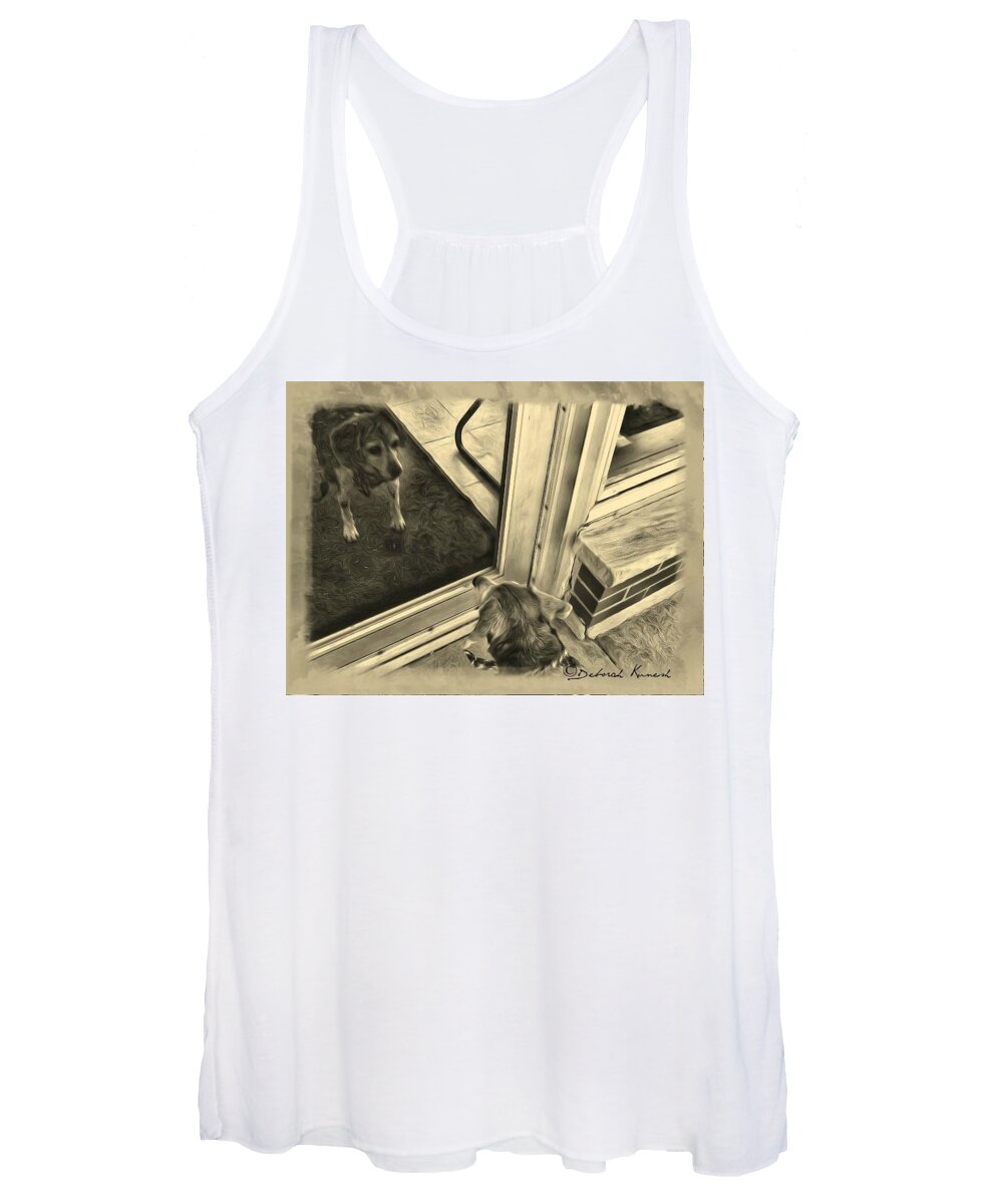 Dog Women's Tank Top featuring the photograph Waiting For Daddy by Deborah Kunesh