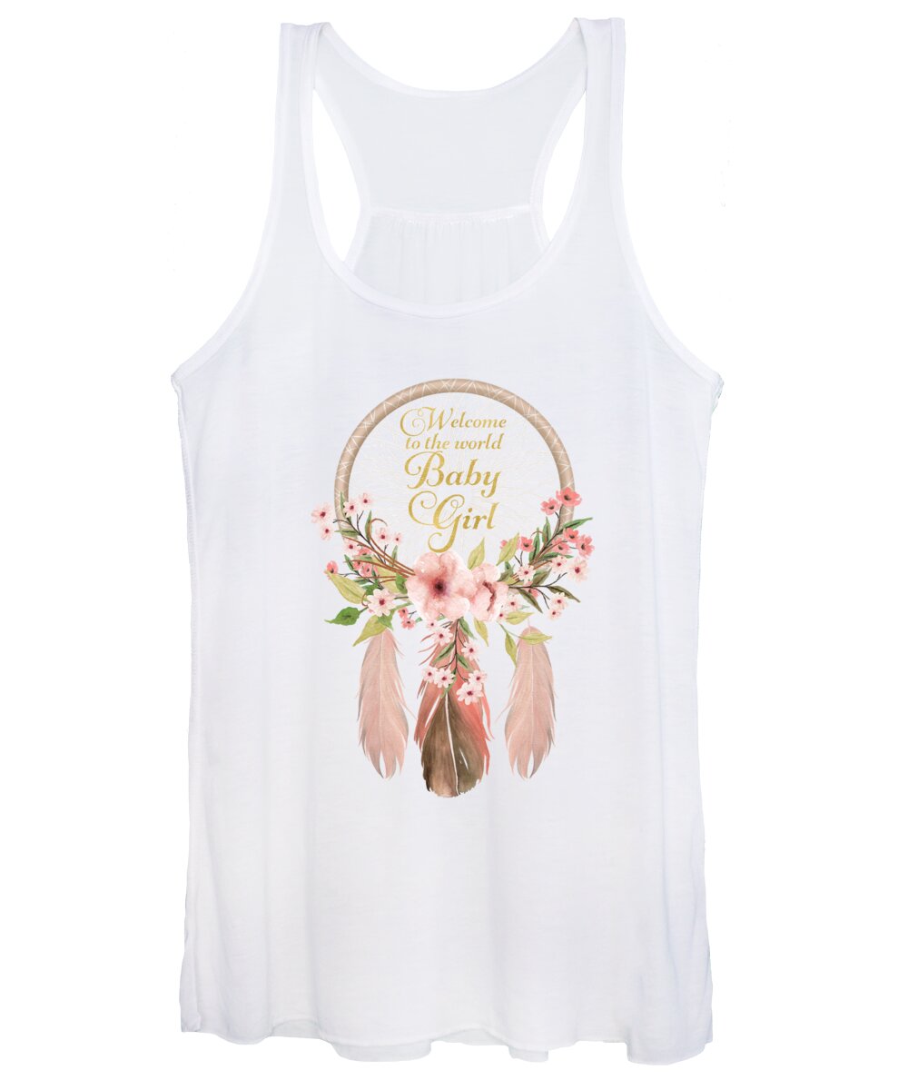 Dreamcatcher Women's Tank Top featuring the digital art Welcome To The World Baby Girl Dreamcatcher by Pink Forest Cafe