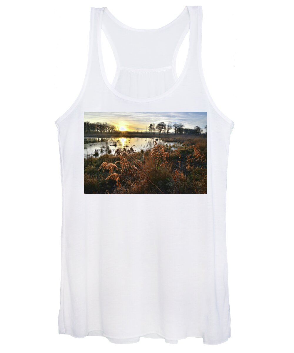 Glacial Park Women's Tank Top featuring the photograph Wetland Sunrise in Hackmatach National Wildlife Refuge by Ray Mathis