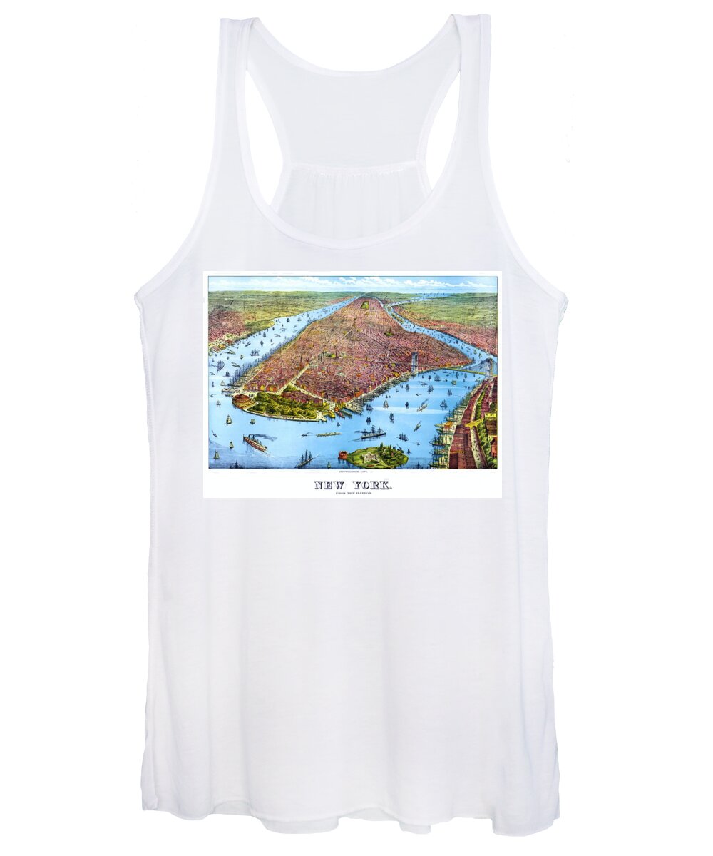 New York Women's Tank Top featuring the drawing When New York was flat, vintage map, 1879 by Vincent Monozlay