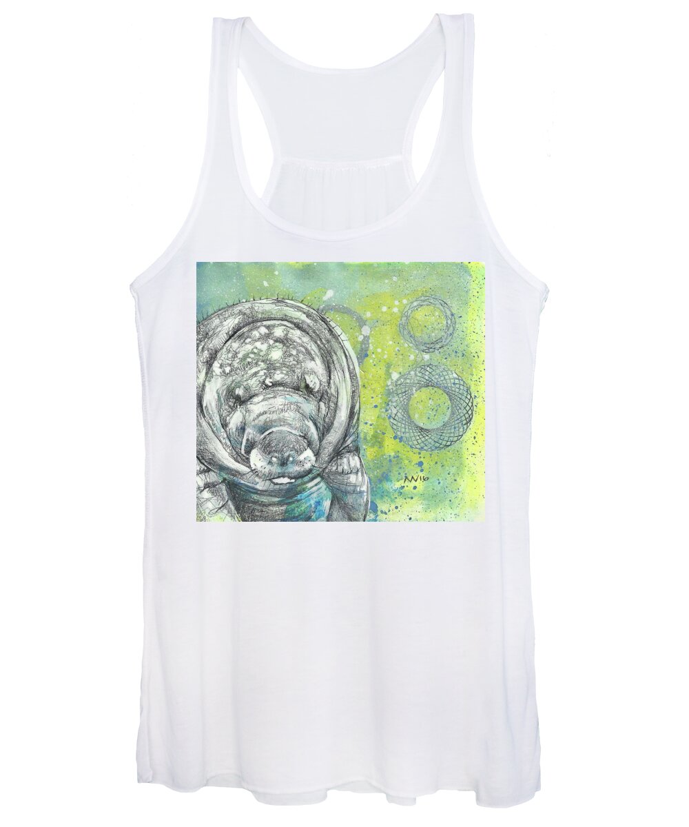 Manatee Women's Tank Top featuring the mixed media Whimsical Manatee by AnneMarie Welsh
