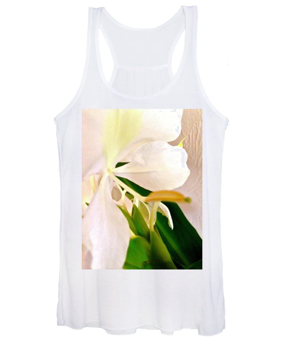Flowers Of Aloha White Ginger Close Up Abstract Women's Tank Top featuring the photograph White Ginger Close Up Abstract by Joalene Young