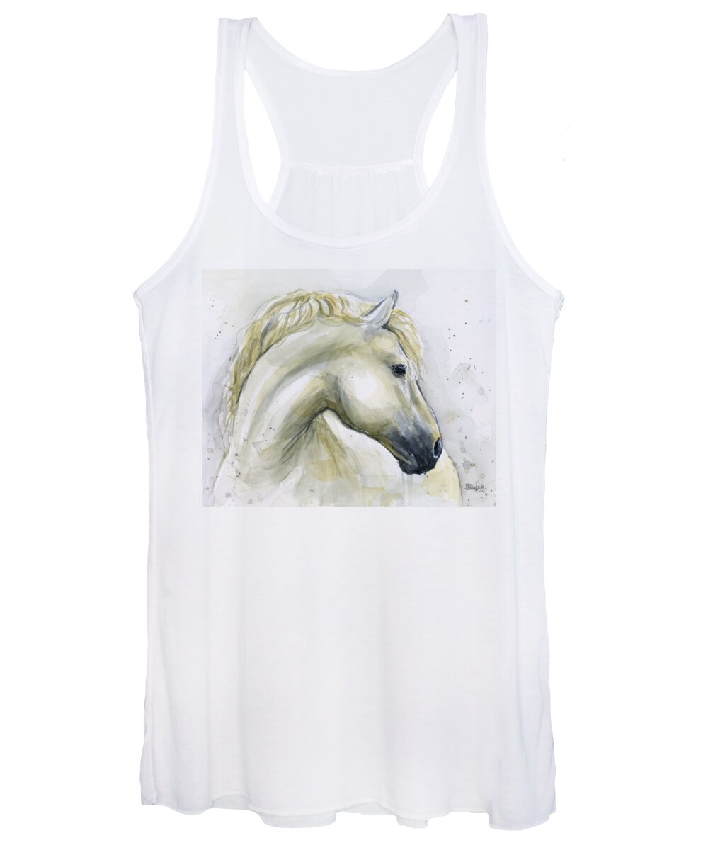 Stallion Women's Tank Top featuring the painting White Horse Watercolor by Olga Shvartsur