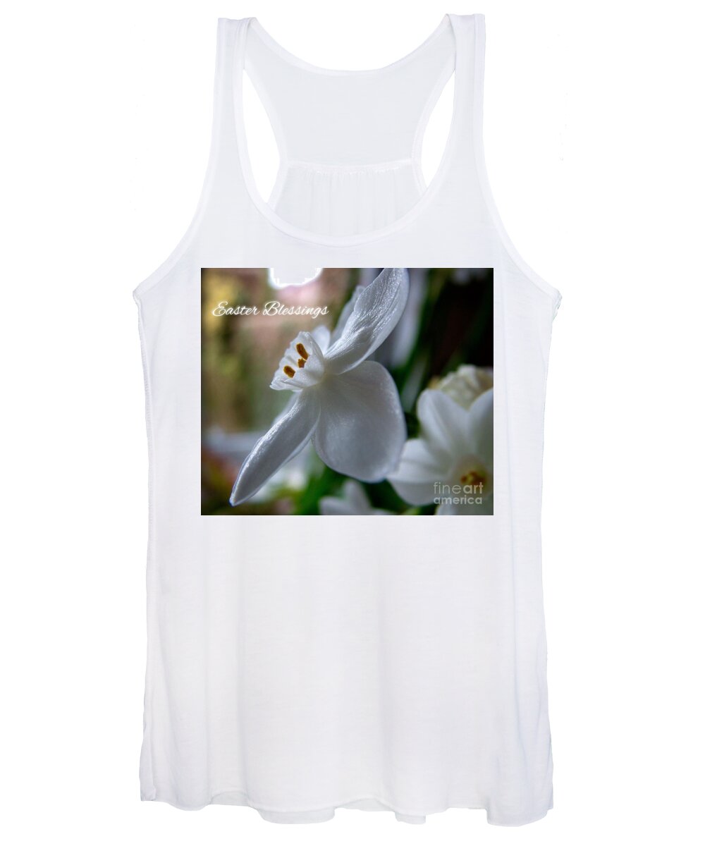 White Narcissi Women's Tank Top featuring the photograph White Narcissi Easter Blessings 3 by Joan-Violet Stretch