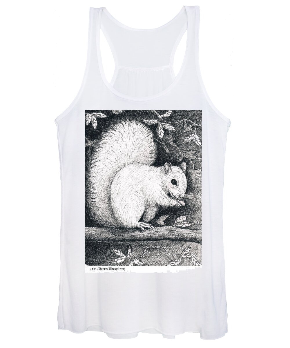 Squirrel Women's Tank Top featuring the drawing White Squirrel by Lee Pantas