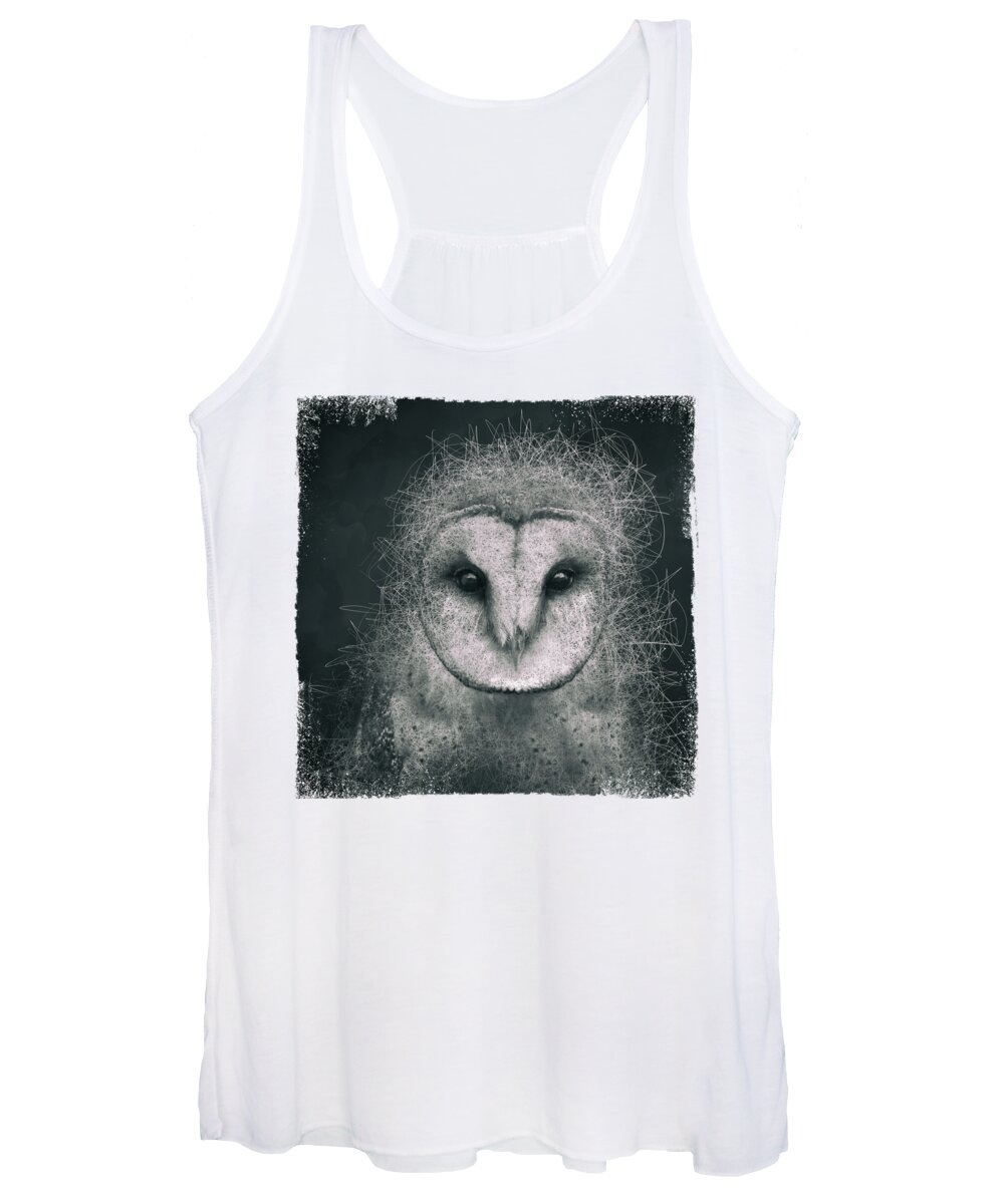 Wisdom Owl Nature Surreal Fantasy Bird Abstract Women's Tank Top featuring the digital art Wisdom by Katherine Smit
