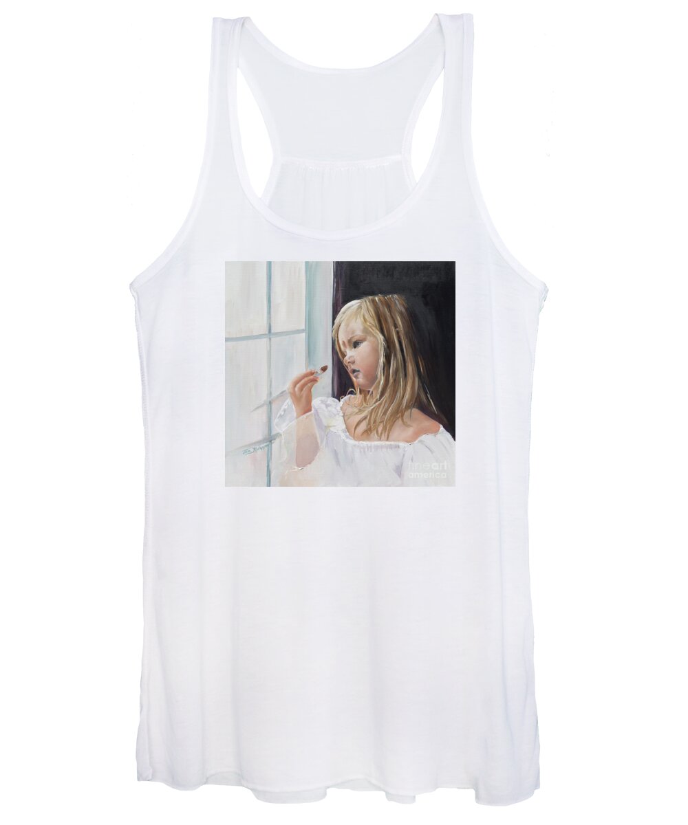 Portrait Of A Young Girl Women's Tank Top featuring the painting Wishful Thinking - Megan - Signed by Jan Dappen